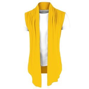 Ruffle Shawl Collar Cardigan Sleeveless Lightweight Vest Drape Cape Yellow